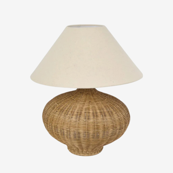 Dallas Rattan Table Lamp with Linen Shade