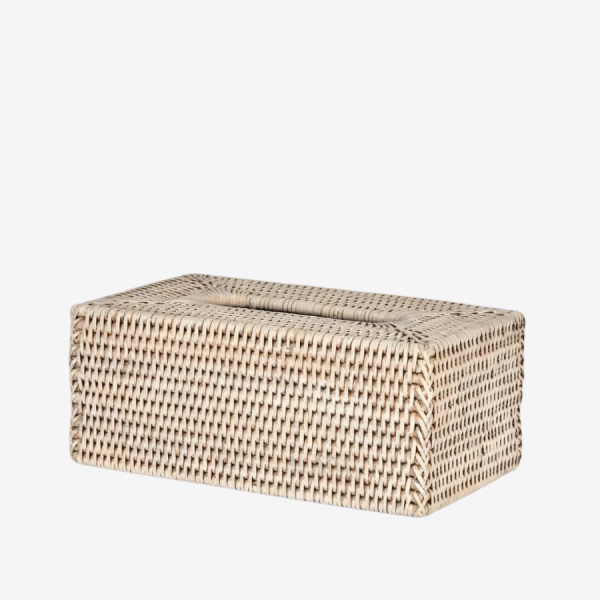 Paume Rattan Rectangle Tissue Box White Wash